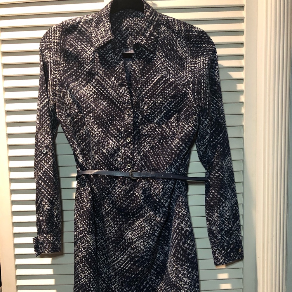The Limited Navy Blue & White Shirt Dress